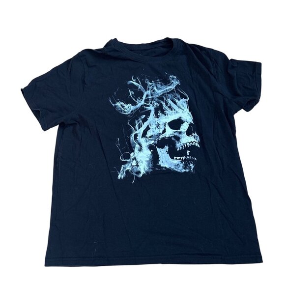 Skull T Shirt Action Apparel Men L/G Cotton Casual Crew Neck Short Sleeve Black - Picture 1 of 5